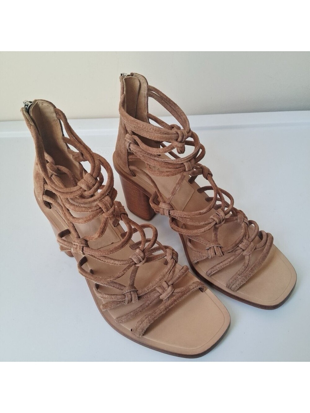 NEW Rag & Bone Camille Camel Suede Block Heel Sandals Ankle Strappy 39.5 US 9.5